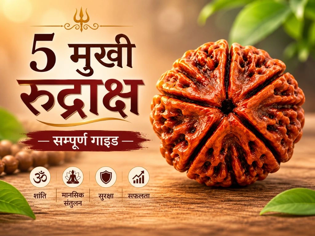5 मुखी रुद्राक्ष के फायदे, नुकसान, पहनने के नियम और असली पहचान — सम्पूर्ण गाइड