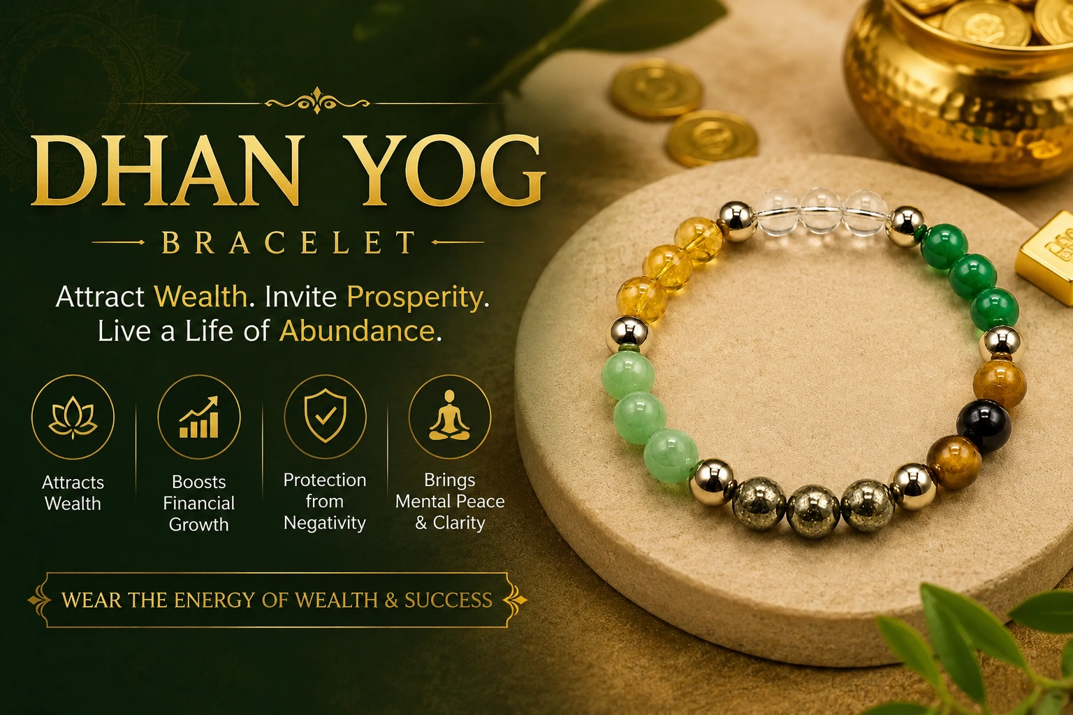 Dhan Yog Bracelet Citrine Pyrite Green Aventurine Tiger Eye Hematite Clear Quartz wealth prosperity bracelet Suyagya