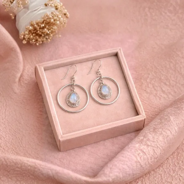 925 Sterling Silver Natural Rainbow moonstone | Dainty Earrings