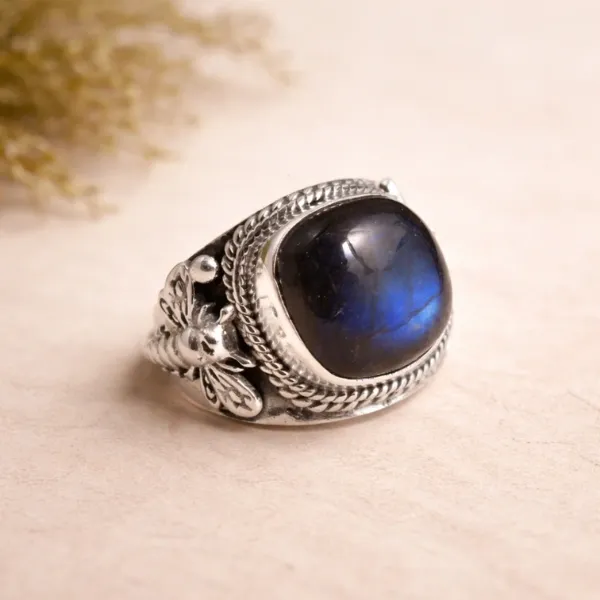 Artisan Labradorite Statement Ring 925 Sterling Silver - Natural Flash Gemstone Transformation Jewelry
