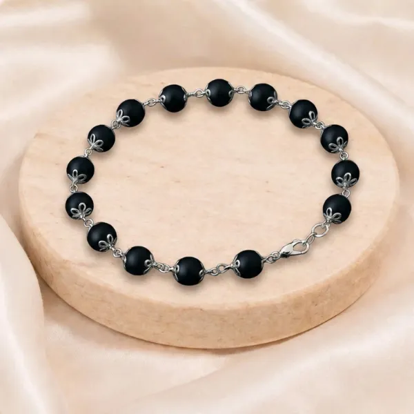 Karungali Silver Cap Bracelet – Original Ebony Wood Beads with Silver Caps