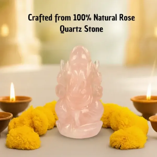 SUYAGYA Rose Quartz Ganesh Murti 247g Natural Pink Crystal Ganesha Idol for Love Heart Chakra Healing