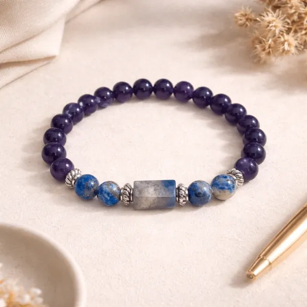 SUYAGYA Capricorn Makar Rashi Bracelet 100% Original Govt Certified Dark Blue Purple Crystal Beads with Sodalite Barrel for Saturn Balance