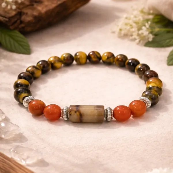 SUYAGYA Leo Singh Rashi Bracelet 100% Original Govt Certified Tiger Eye Carnelian Crystal Beads with Silver Accents for Sun Balance