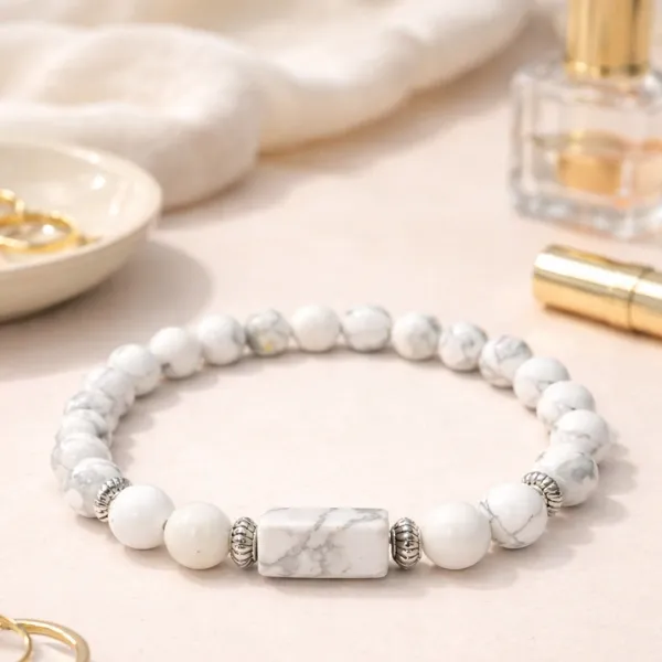 SUYAGYA Cancer Kark Rashi Bracelet 100% Original Govt Certified White Howlite Moonstone Crystal Beads with Silver Accents for Moon Balance