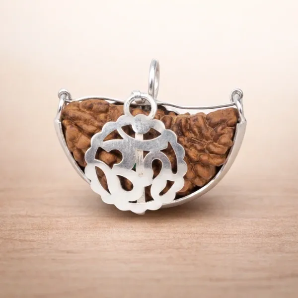 Original 1 Mukhi Rudraksha with OM Silver Pendant - Certified by Suyagya