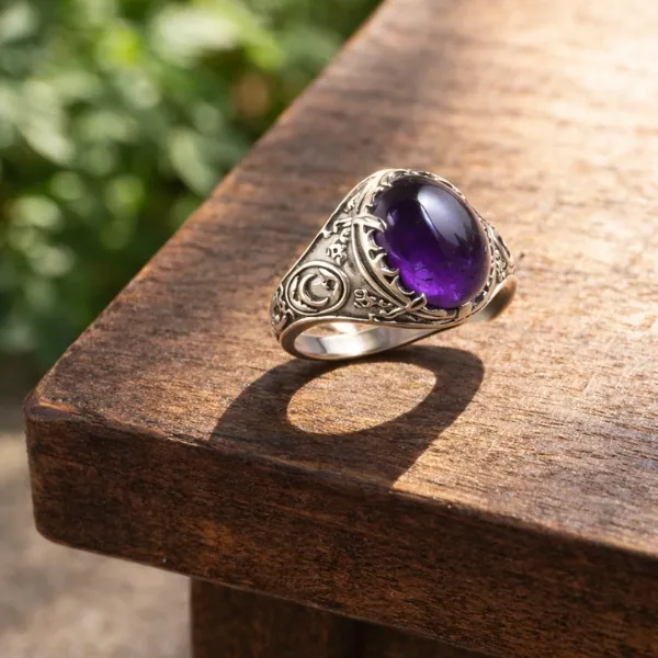 Men's Amethyst Statement Ring in 925 Sterling Silver - Buy Bold Masculine Purple Stone Ring Online Suyagya