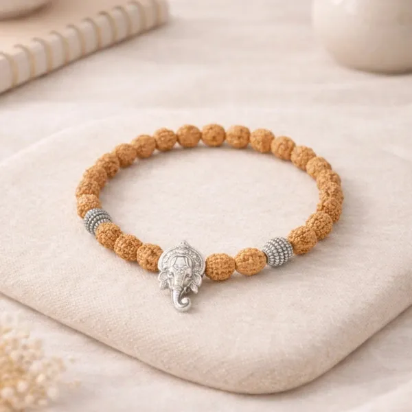 SUYAGYA Ganesh Energy Bracelet with Natural Rudraksha Beads and Silver Lord Ganesha Charm for Obstacle Removal