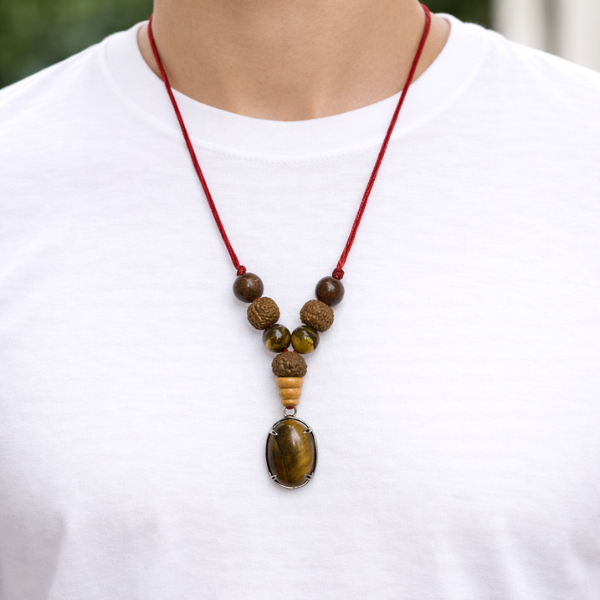 Leo Singh Rashi Pendant tiger eye rudraksha Sun energy — Suyagya India ₹699