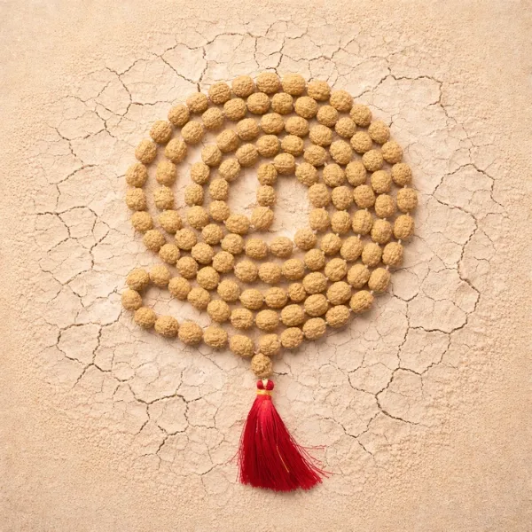 Original 4 Mukhi Rudraksha Jaap Mala 108+1 beads coiled with red tassel from Nepal - Suyagya