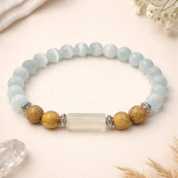 Taurus Vrishabha Rashi Aquamarine Bracelet Natural Stone वृषभ राशि ब्रेसलेट - Suyagya India