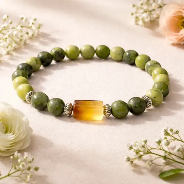Kanya Rashi Serpentine Bracelet – natural green stone with Tiger Eye accent – Suyagya India ₹799
