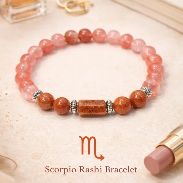 Scorpio Vrishchik Rashi Rose Quartz Bracelet natural pink stone — Suyagya India ₹799