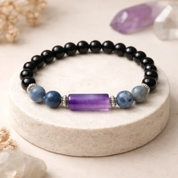 Aquarius Kumbh Rashi Black Amethyst Bracelet natural black purple stone — Suyagya India ₹799