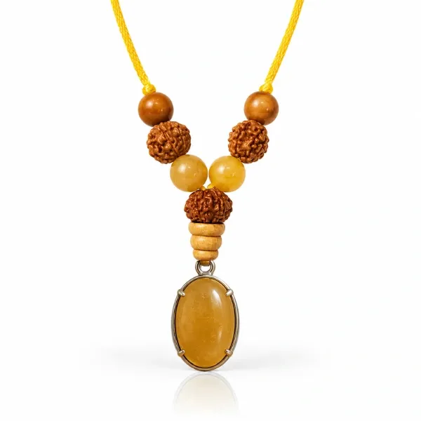 Pisces (Meen) Rashi Pendant – Yellow Jade aur Rudraksha ka Divine Combination