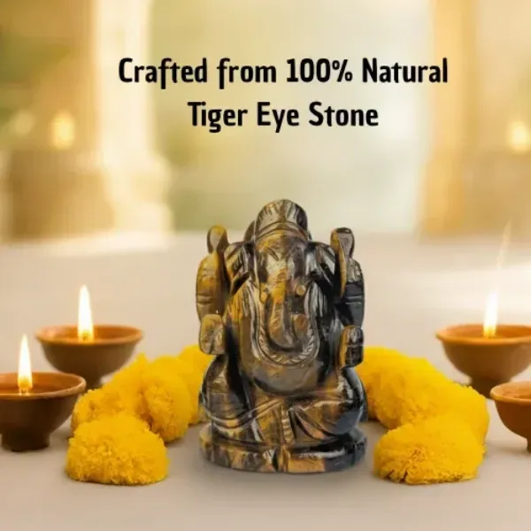 SUYAGYA Tiger Eye Ganesh Murti 259g Natural Golden Brown Crystal Ganesha Idol for Courage Protection and Success