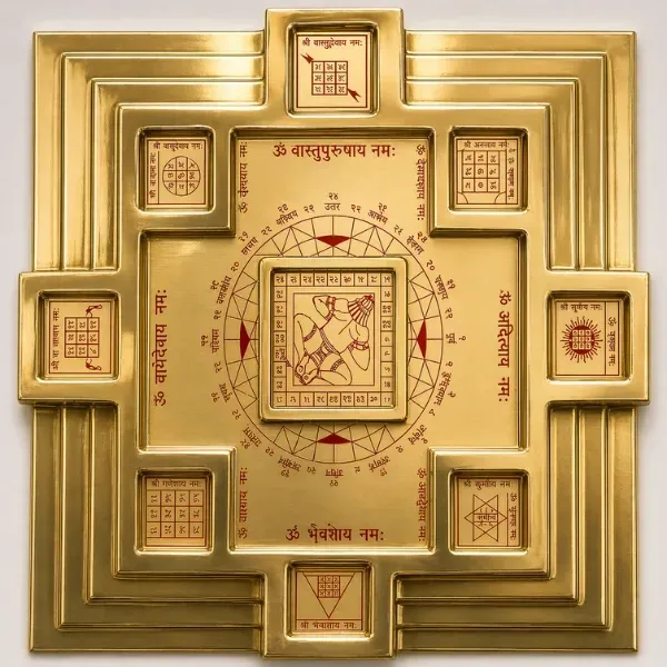 6 inch brass vastu plate 9 removable pyramids yantra — Suyagya India ₹4999