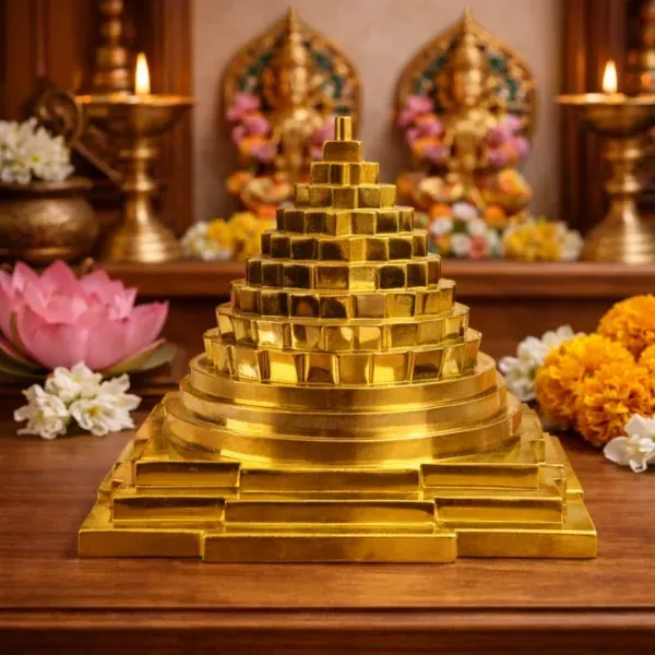 SUYAGYA Shri Yantra 5 Inch Gold Finish 3D Meru Style Sacred Geometry for Wealth and Prosperity