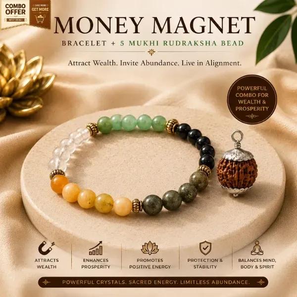 Money Magnet Bracelet with 5 Mukhi Rudraksha Bead combo – Suyagya
