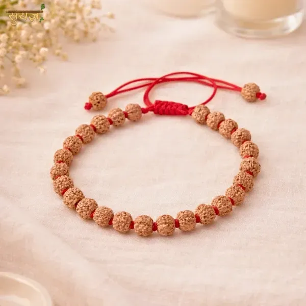 Original 8 Mukhi Rudraksha Bracelet Red Thread Ganesha Bead आठ मुखी रुद्राक्ष ब्रेसलेट - Suyagya India