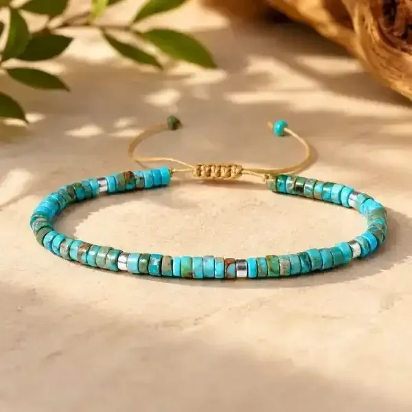 Blue Turquoise Natural stone Bracelet For Stress Relief, Protection, and Spiritual Growth