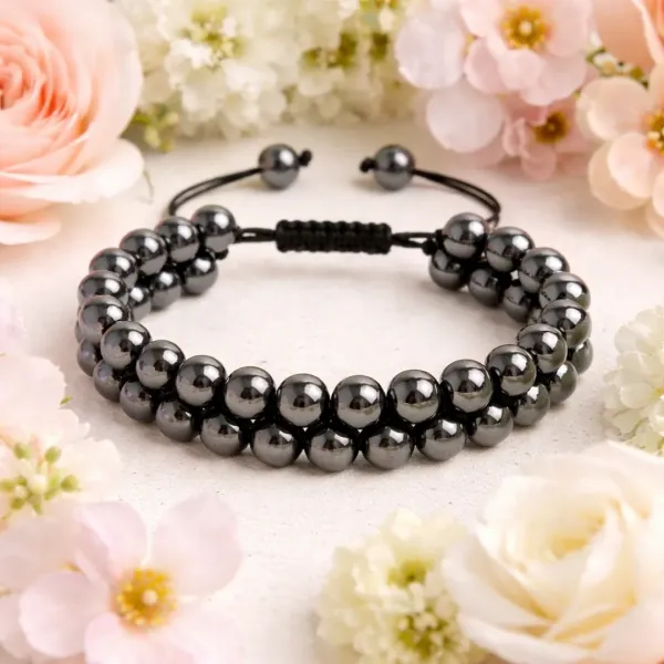 Original Hematite Bracelet Natural Black Stone Grounding Protection Focus - Suyagya India