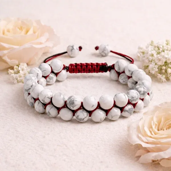 Natural Howlite Bracelet Premium Quality - White Calming Stone for Patience and Sleep by Suyagya