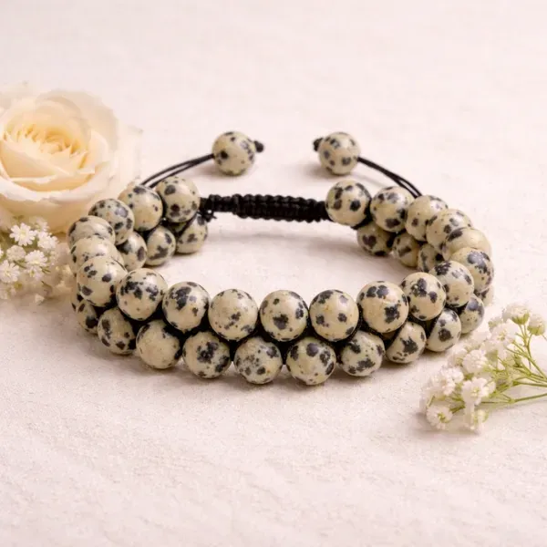 Natural Dalmatian Jasper Bracelet Premium Quality - Spotted Stone for Joy and Playfulness by Suyagya