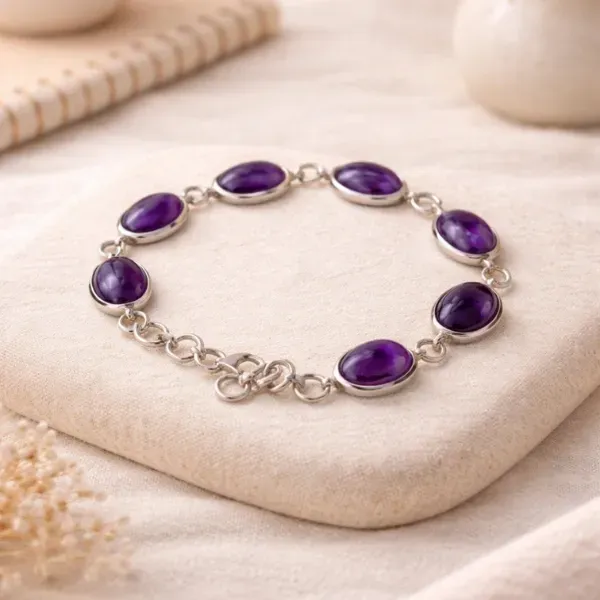 SUYAGYA Amethyst Oval Shape Bracelet in 925 Sterling Silver Natural Purple Amethyst Stones for Healing and Clarity