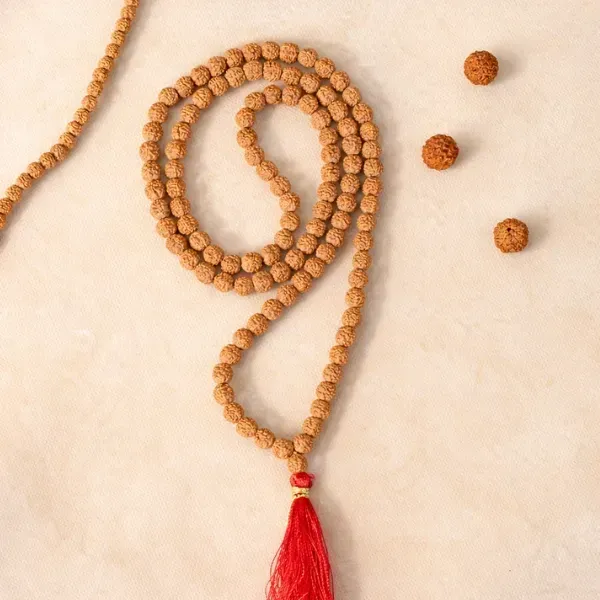 Original 5 Mukhi Rudraksha Jaap Mala 108+1 Beads Red Tassel पांच मुखी रुद्राक्ष माला - Suyagya India