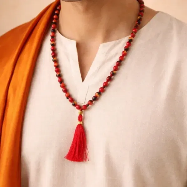 Original Gunja Mala Red Black Seeds Red Tassel Lakshmi Protection गुंजा माला - Suyagya India