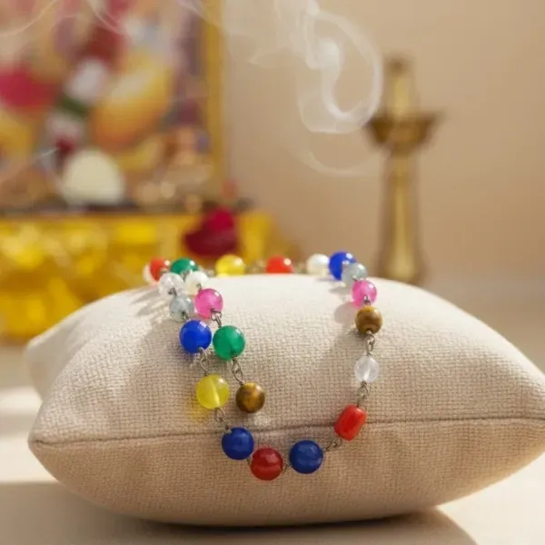 Navrattan Mala Super Held in Hand 9 Colorful Genuine Gemstones Navgraha नवरत्न माला - Suyagya India