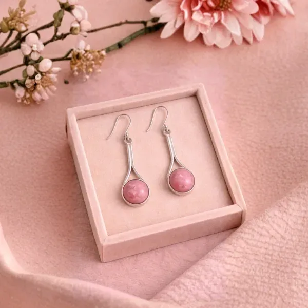 925 Sterling Silver Natural Rhodochrosite Dangle Earring | Red Stone Earring