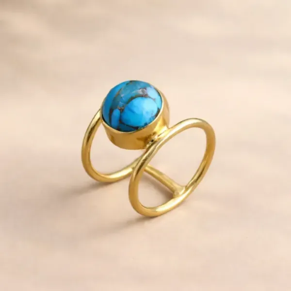 Bohemian Blue Copper Turquoise Dual Band Ring in 925 Silver & Gold Vermeil