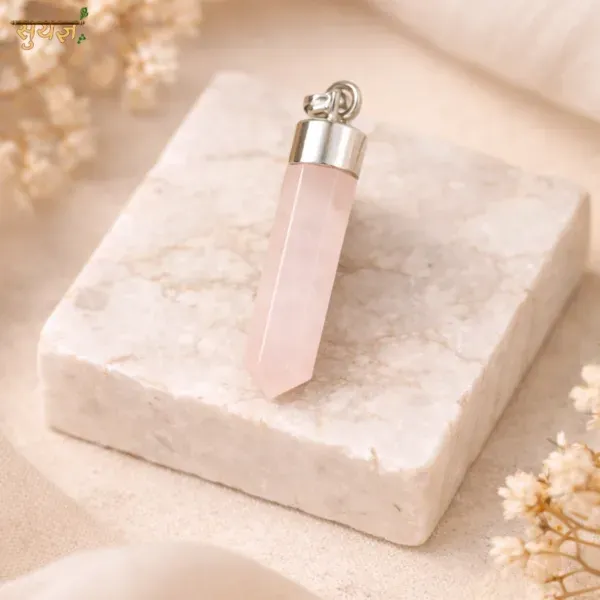 Rose Quartz Crystal Point Pendant natural pink crystal — Suyagya genuine healing pendant India