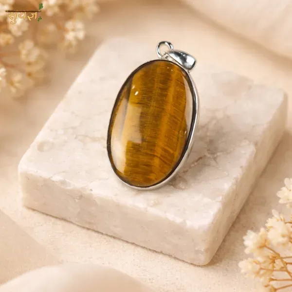 Tiger Eye Power Oval Pendant natural golden crystal — Suyagya India ₹1899