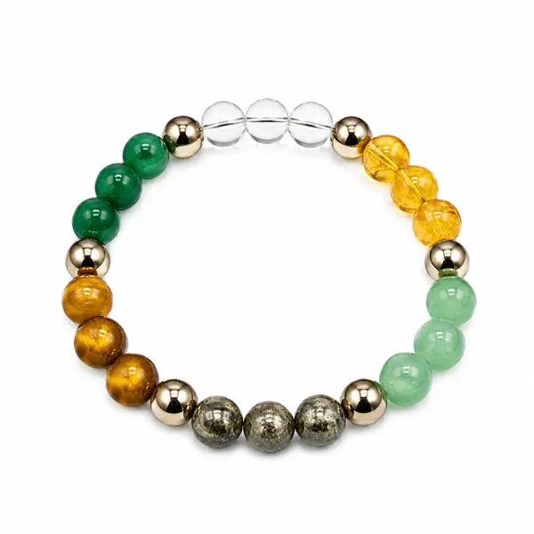 Dhan Yog Bracelet Citrine Pyrite Green Aventurine Tiger Eye Hematite Clear Quartz Suyagya
