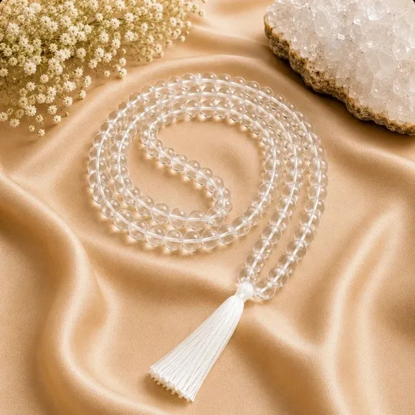 Natural Sphatik Mala (Quartz Beads)
