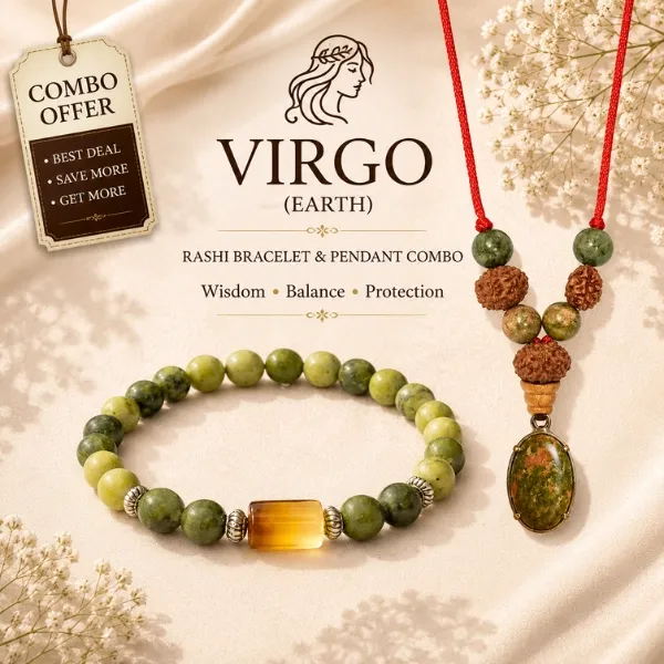 Virgo (Kanya) Rashi Bracelet & Pendant Combo | Jade, Citrine & Unakite