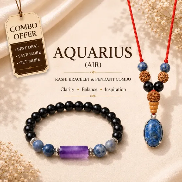Aquarius (Kumbha) Rashi Bracelet & Pendant Combo | Black Onyx, Sodalite, Amethyst & Lapis Lazuli